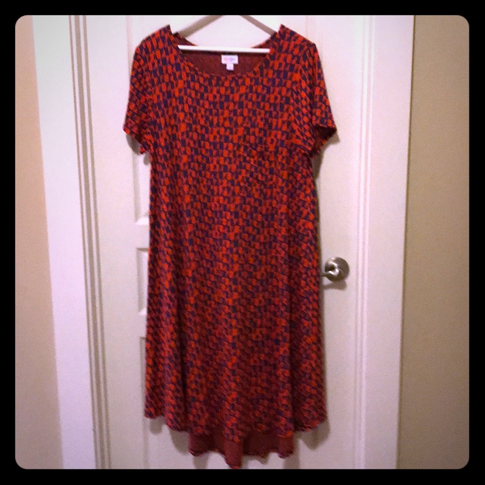 LuLaRoe purple and orange short sleeved dress.